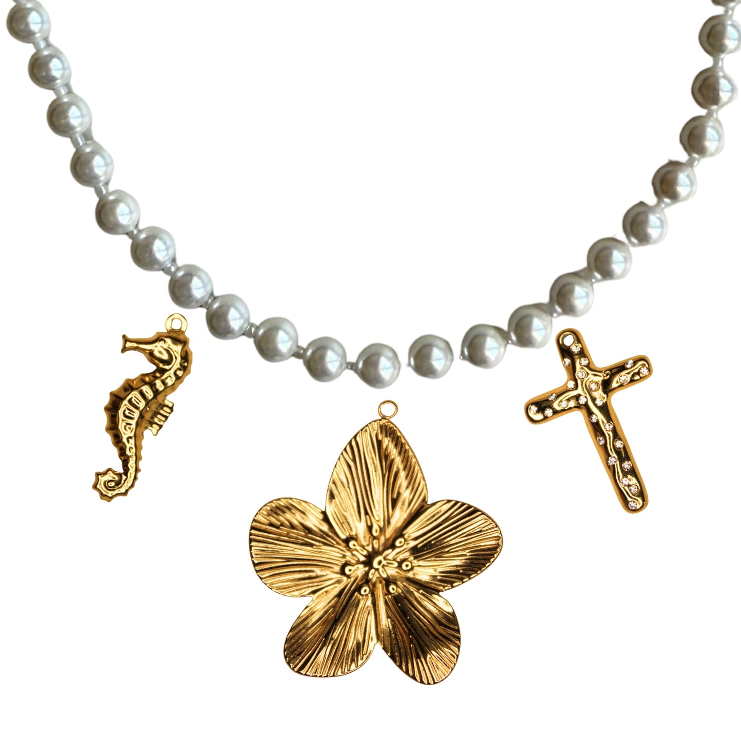 Collier Perle Or 3 à 9 Charms