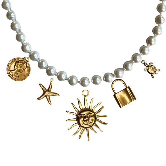 Collier Perle Or 3 à 9 Charms