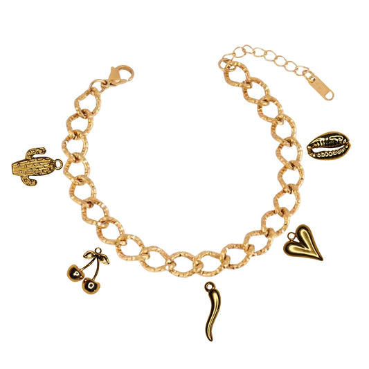 Bracelet Chaîne Or 5 Charms